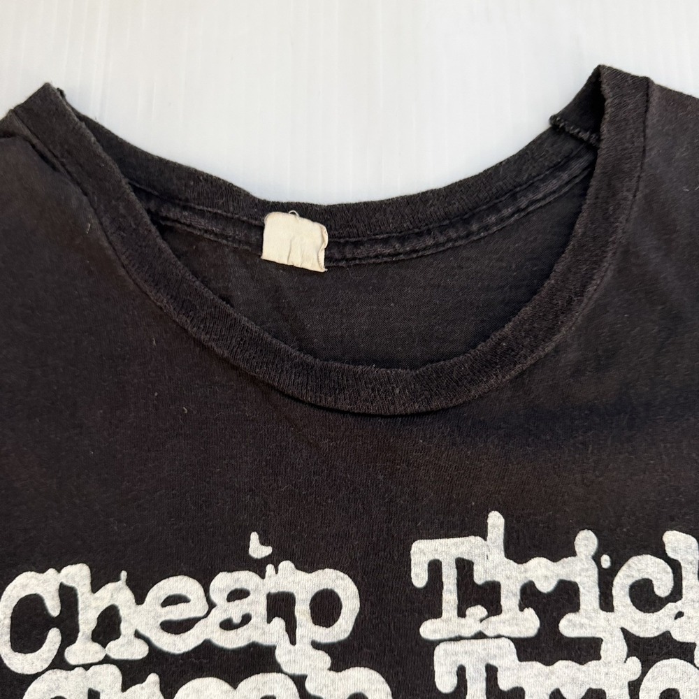 Vtg Cheap Trick 70s 80s Repeat Logo Black T Shirt XL Runs Small *Hole - Picture 3 of 7